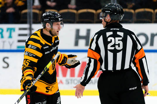 Domare Tobias Björk och Skellefteås Oscar Möller