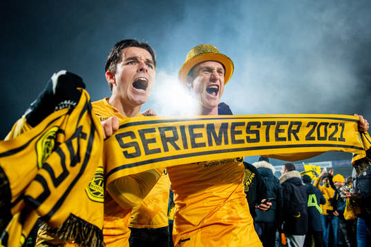 Hugo Vetlesen and Erik Botheim of Bodø/Glimt celebrate
