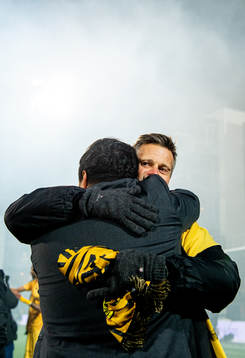 Kjetil Knutsen, head coach of Bodø/Glimt, reacts winning