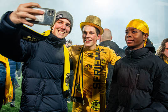 Sondre Brunstad Fet of Bodø/Glimt celebrates winning the