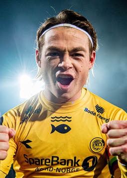 Patrick Berg of Bodø/Glimt celebrates winning the league