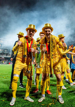 Patrick Berg and Marius Lode of Bodø/Glimt celebrate with