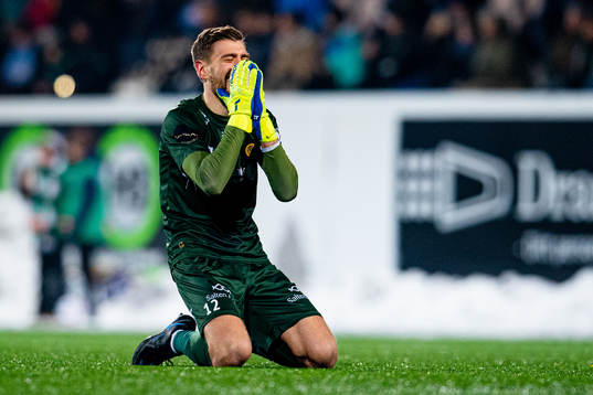 Goalkeeper Nikita Haikin of Bodø/Glimt reacts winning the