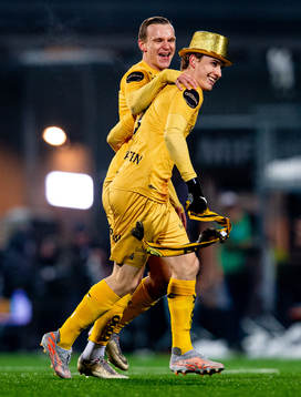 Marius Lode and Marius Høibråten of Bodø/Glimt celebrate