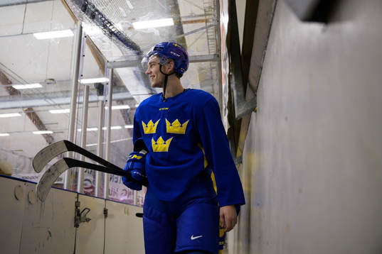 William Eklund of the Swedish under-20 national ice hockey