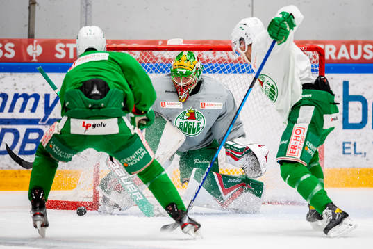 under Rögles målvakt Christoffer Rifalk en träning med