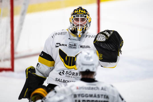 Västerås målvakt Johan Gustafsson jublar