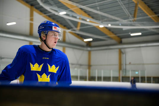 Emil Andrae of the Swedish under-20 national ice hockey team