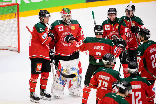 Goalkeeper Matthew Tomkins of Frölunda celebrates with