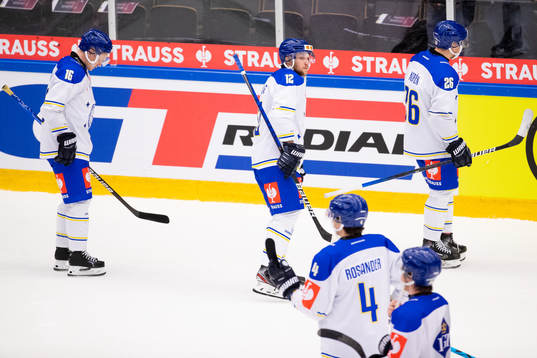 Dejected players of Leksand leaves the ice