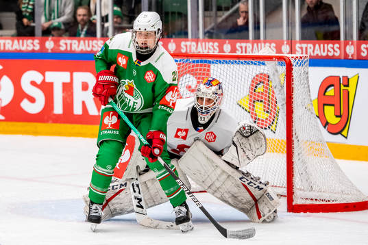 Marco Kasper of Rögle and goalkeeper Alexander Salák of