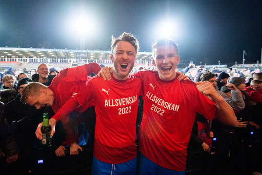 Helsingborgs Rasmus Jönsson och Casper Widell jublar