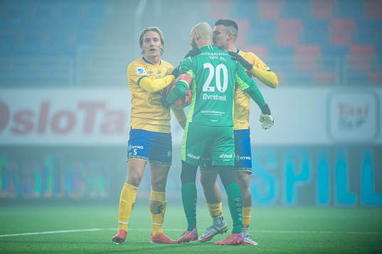 Øystein Øvretveit of Jerv afterer saving a penalty kick