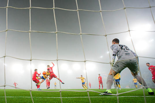 Torje Wichne of Jerv scores the 0-1 goal behind Hannes