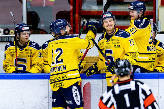 Södertäljes Matt Marcinew och Gustav Willman Borvik jublar