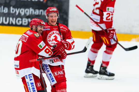 Troja-Ljungbys Kevin Karlsson och Oscar Öhman jublar