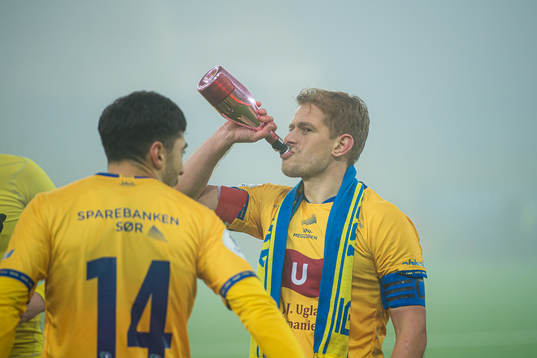 Mathias Wichmann Andersen of Jerv celebrates