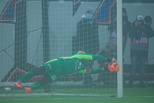 Øystein Øvretveit of Jerv saves a penalty kick
