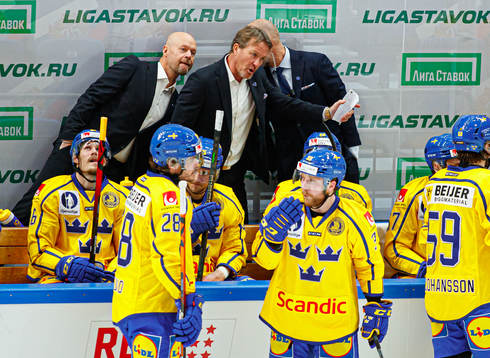 Head coach Garpenlöv Johan of Sweden vies of Russia