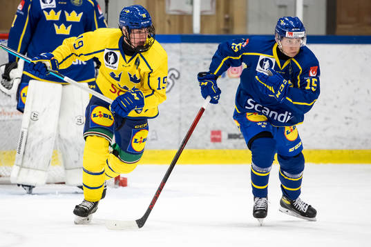 Sverige U18 Oskar Pettersson och Sverige U19 Noah Hasa