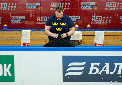 Equipment Manager Frederik Andersen of Sweden