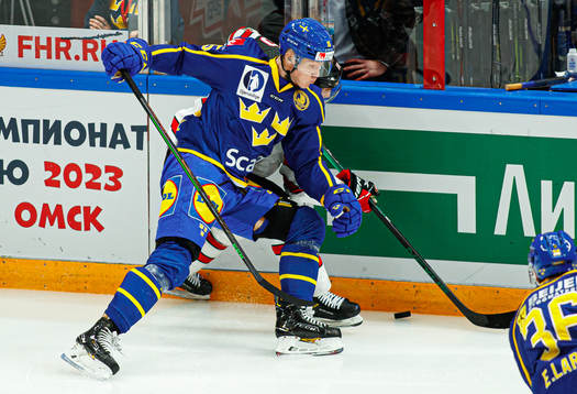 Gustav Rydahl of Sweden against Brandon Gormley of Canada