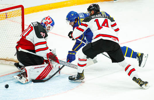 Emil Pettersson of Sweden against goalkeeper Eddie Pasquale