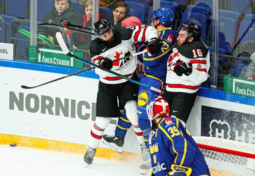 Tim Heed of Sweden against Eric O'Dell and Daniel Odette of