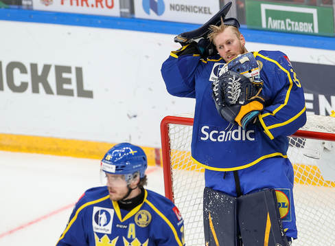 Goalkeeper Magnus Hellberg and Linus Hultström of Sweden