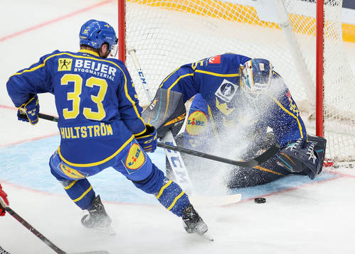 Goalkeeper Magnus Hellberg and Linus Hultström of Sweden