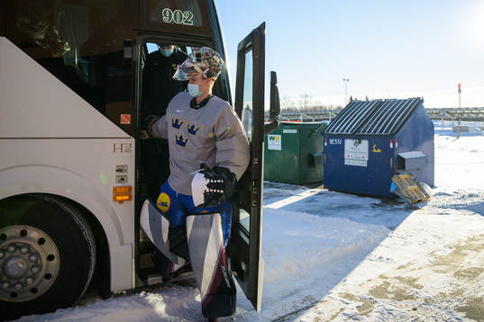 Goaltender Jesper Vikman of the Swedish under-20 national