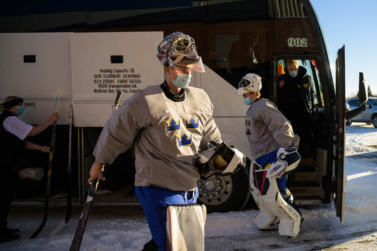 Goaltender Jesper Vikman of the Swedish under-20 national