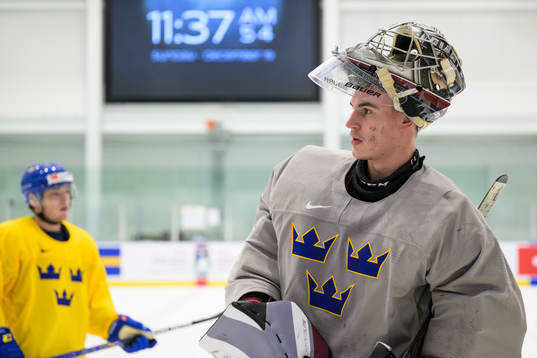Goaltender Jesper Vikman of the Swedish under-20 national