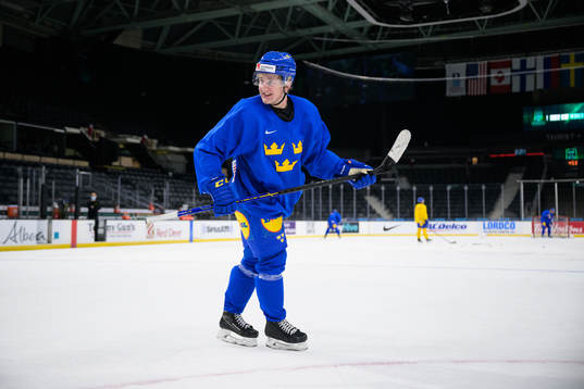 Emil Andrae of the Swedish under-20 national ice hockey team