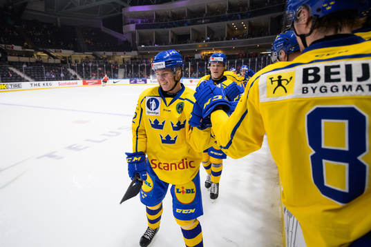 Victor Sjöholm of Sweden celebrates scoring the 5-0 goal
