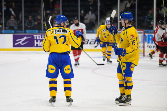 Victor Sjöholm and Åke Stakkestad of Sweden celebrate the