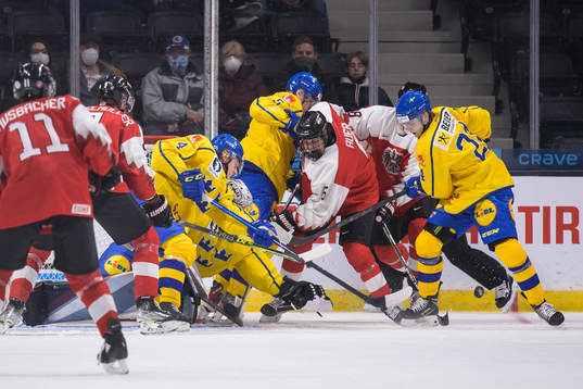 Emil Andrae, goaltender Jesper Vikman, Anton Olsson and