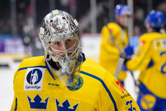 Goaltender Jesper Vikman of Sweden