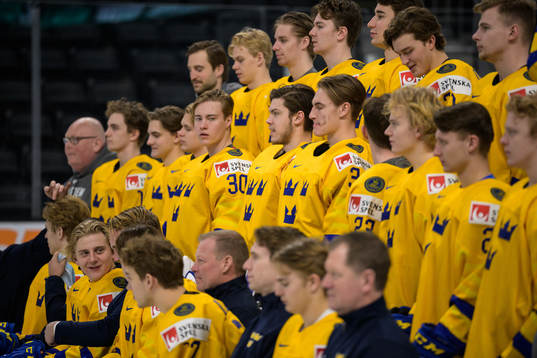 Goaltender Jesper Wallstedt of Sweden at a team photo shoot