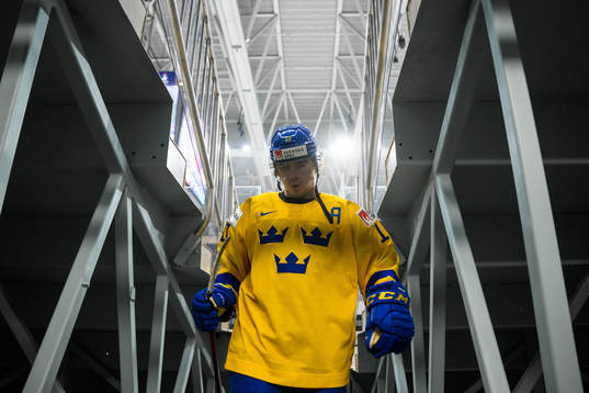 Alexander Holtz of Sweden leaves warm-up