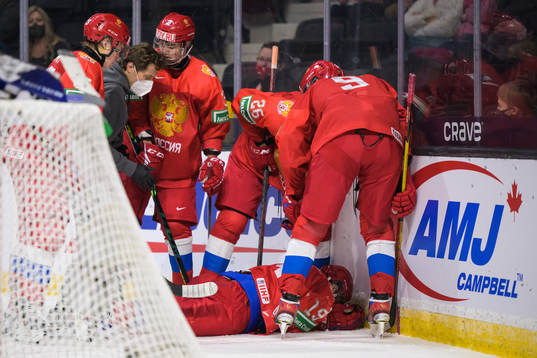 Nikita Chibrikov of Russia lies down injured