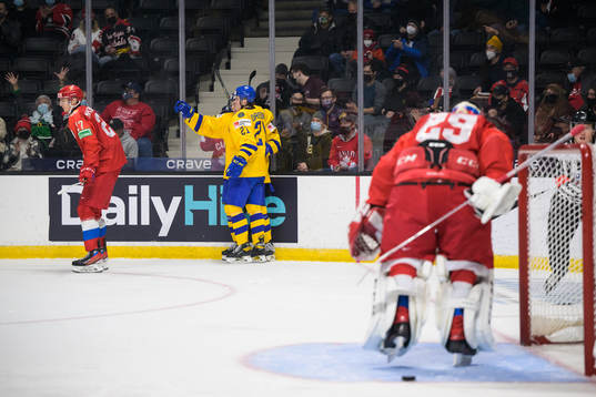 Theodor Niederbach and Oskar Olausson of Sweden celebrate