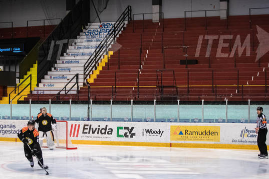Brynäs Tom Hedberg framför tomma läktare