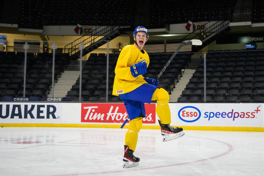 Albert Sjöberg of Sweden celebrates at a training session