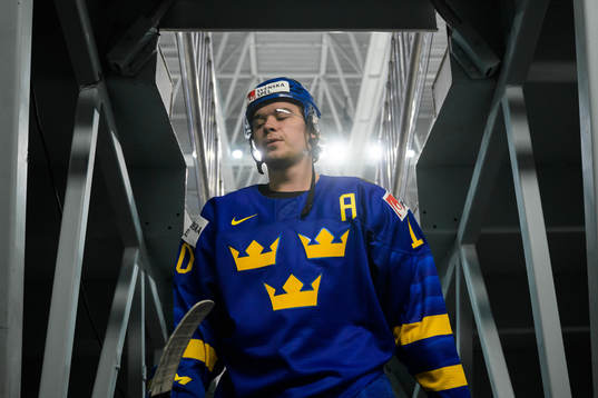 Alexander Holtz of Sweden leaving warm-up
