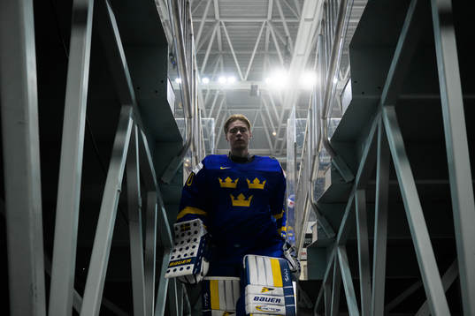 Goaltender Calle Clang of Sweden leaving warm-up