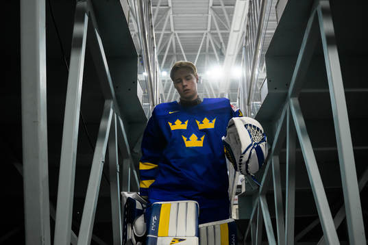 Goaltender Calle Clang of Sweden leaving warm-up