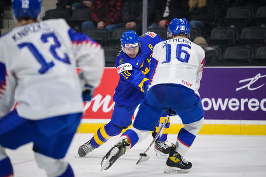 Alexander Holtz of Sweden shoots the puck