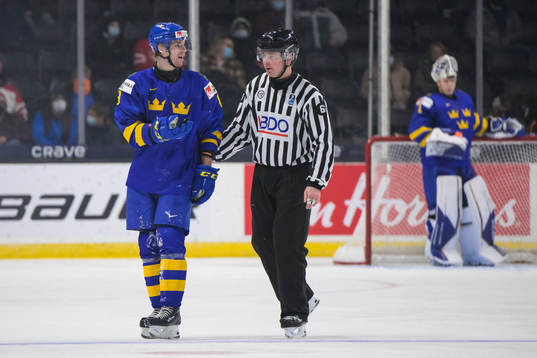 Leo Lööf of Sweden gets a game misconduct