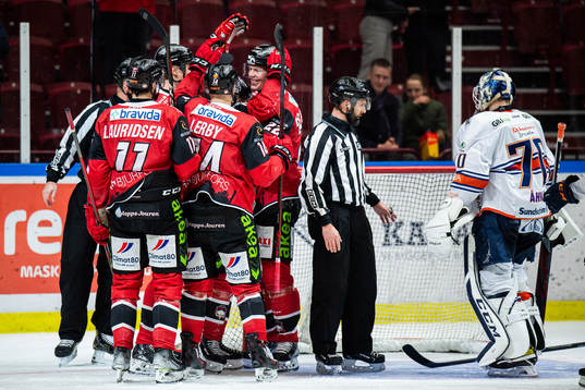 Malmö Redhawks Fredrik Händemark jublar med lagkamrater